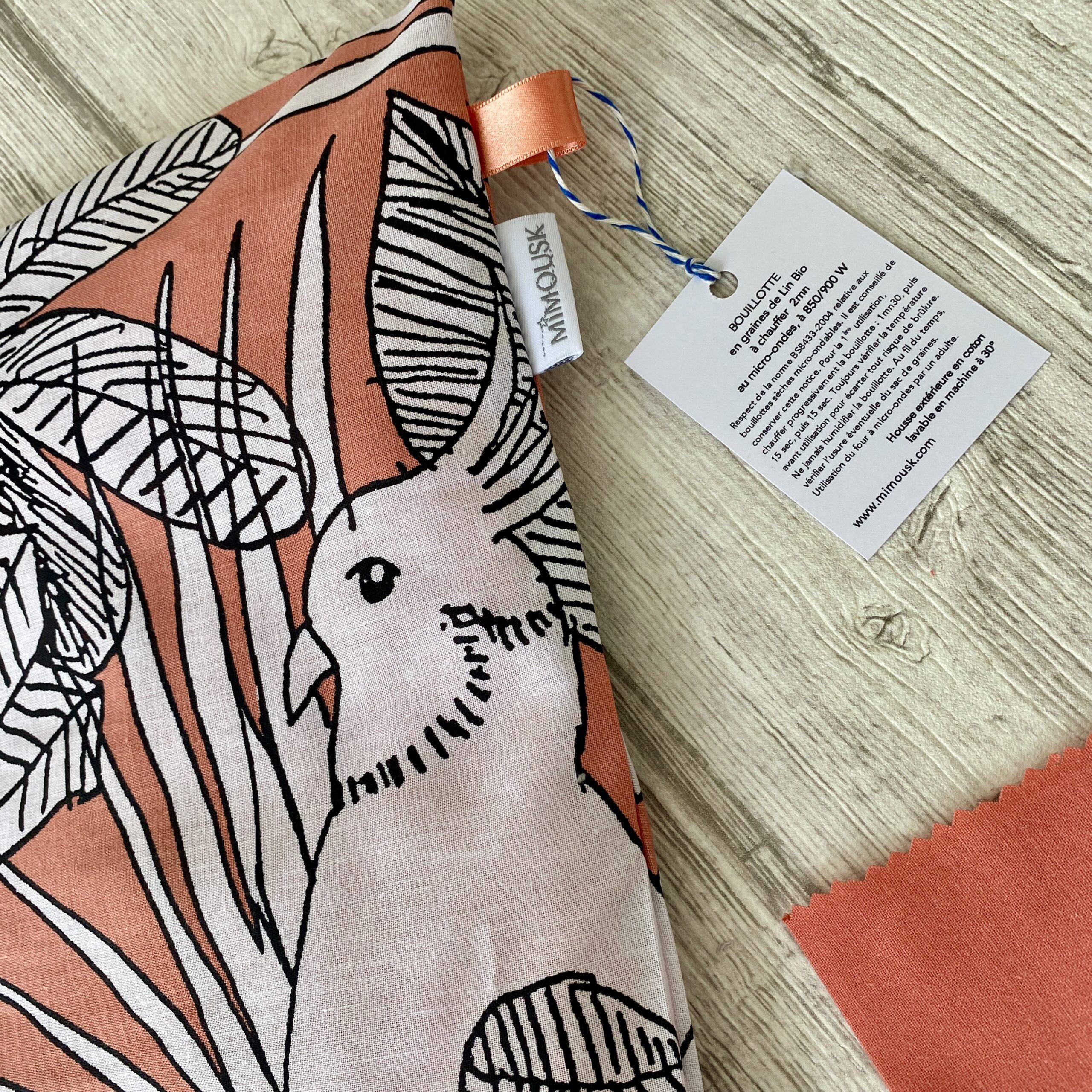 Bouillotte rectangulaire en graines de lin bio / Jungle perroquet / corail blanc – Image 3