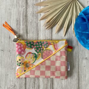 Pochette matelassée doublée / Damier et Liberty / jaune rose vert orange