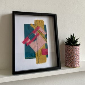 Art textile / cadre décoratif MM / Géom / canard moutarde rose